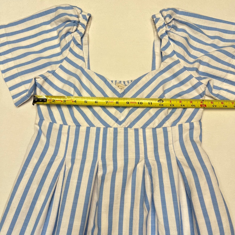 A New Day Blue White Striped Sweetheart Neck Cotton Cottage Midi Dress Size 10 - Picture 5 of 9